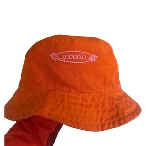 Speedo Reversible Bucket Hat Orange Pink Tropical Beach Floral Hibiscus Sun Hat